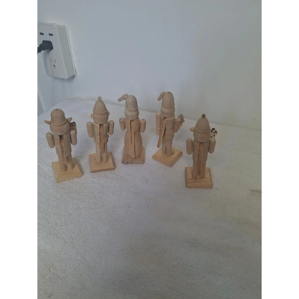 Vintage Unfinished Natural Wood Nutcracker Set of 5 DIY Craft Christmas Decor